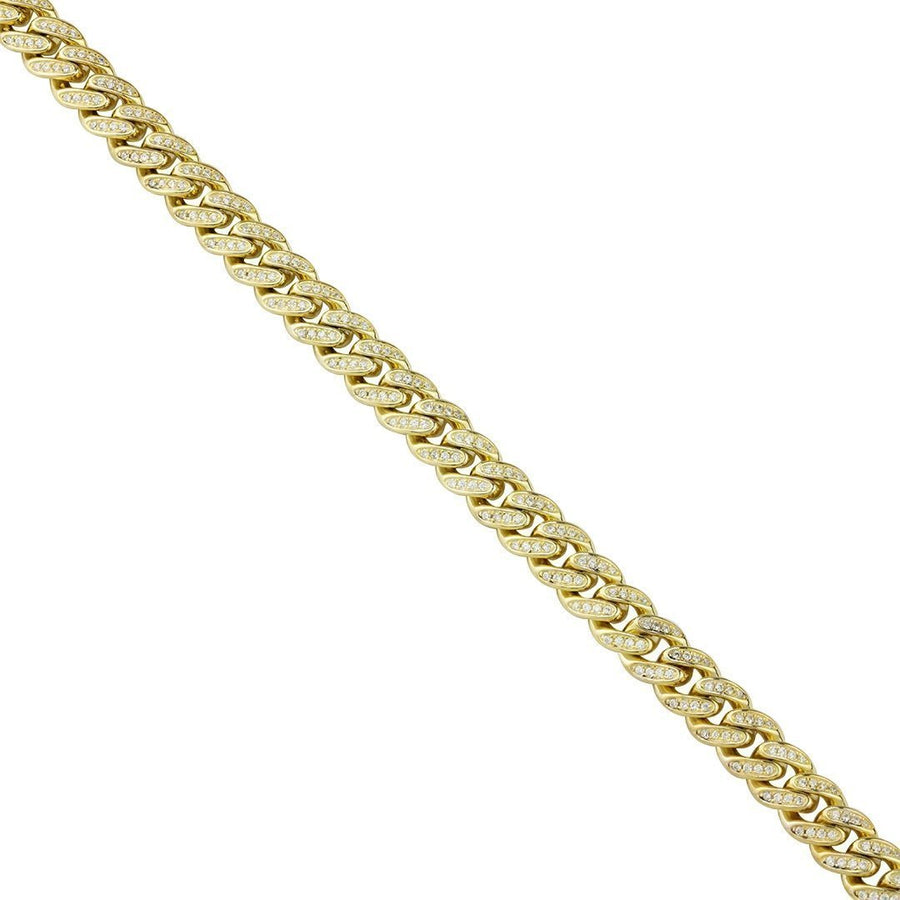 Yellow 14k Gold Plated Sterling Silver Mens Lab Created Stones Cuban Chain 30 inches 8.5 mm