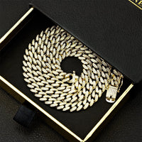 Thumbnail for Yellow 14k Gold Plated Sterling Silver Mens Lab Created Stones Cuban Chain 30 inches 8.5 mm