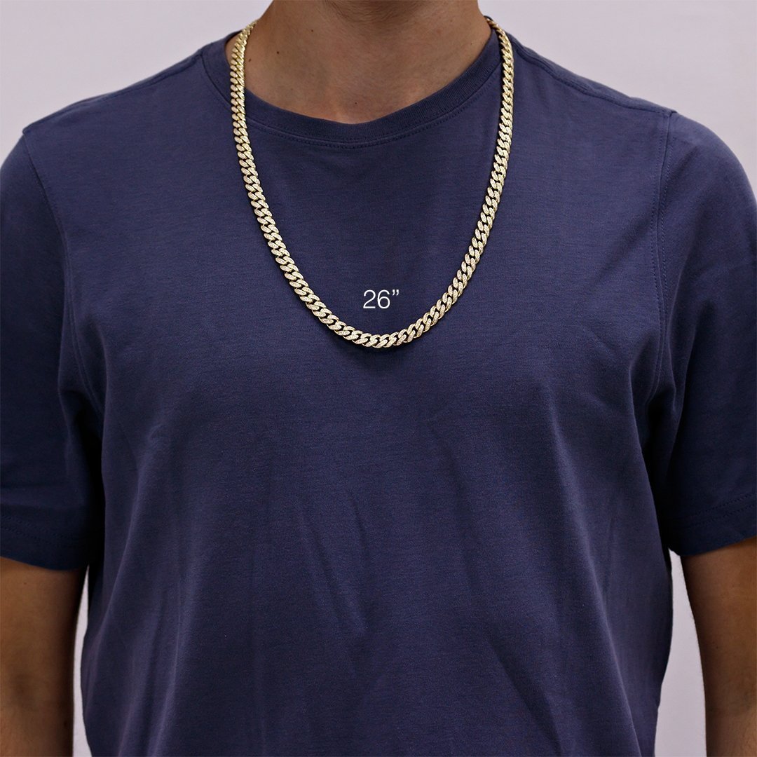 Yellow 14k Gold Plated Sterling Silver Mens Lab Created Stones Cuban Chain 30 inches 8.5 mm