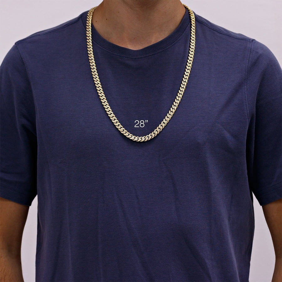 Yellow 14k Gold Plated Sterling Silver Mens Lab Created Stones Cuban Chain 30 inches 8.5 mm