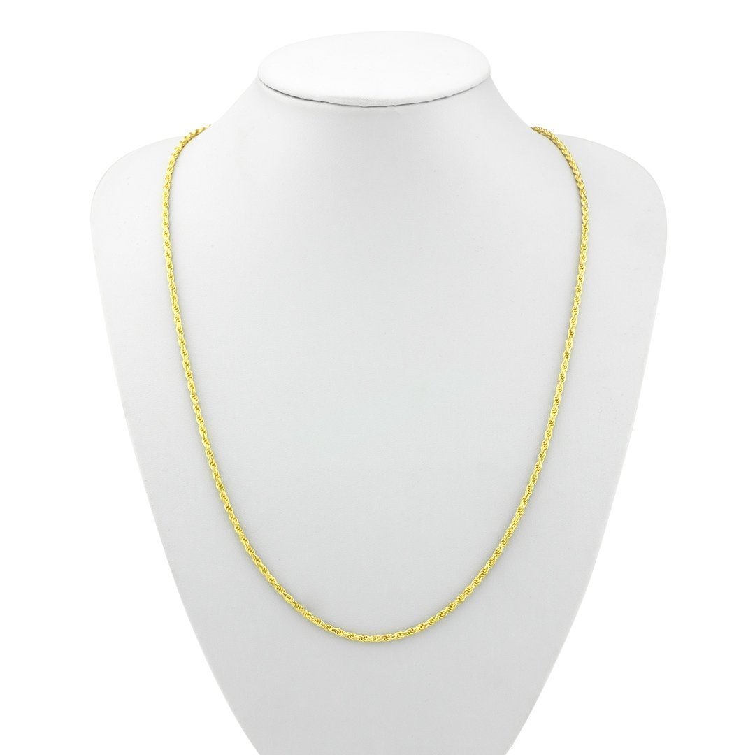 Yellow 14k Gold Plated Sterling Silver Rope Chain 24 Inches 2 mm