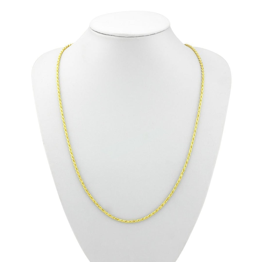 Yellow 14k Gold Plated Sterling Silver Rope Chain 24 Inches 2 mm