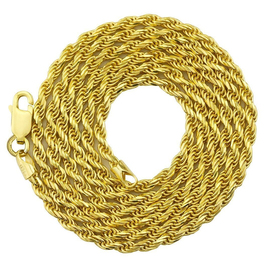 Yellow 14k Gold Plated Sterling Silver Rope Chain 24 Inches 2 mm