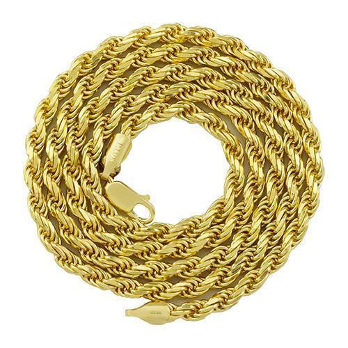 Yellow 14k Gold Plated Sterling Silver Rope Chain 24 Inches 3.5 mm