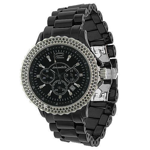 Avianne&Co Mens Ceramic Stainless Steel Black Chrono Black Diamond Watch 1.32 Ctw
