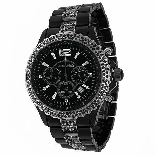 Avianne&Co Mens Ceramic Stainless Steel Black Chrono Black Diamond Watch 3.83 Ctw
