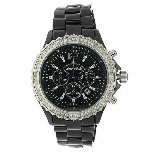 Avianne&Co Mens Ceramic Stainless Steel Black Chrono Diamond Watch 1.32 Ctw