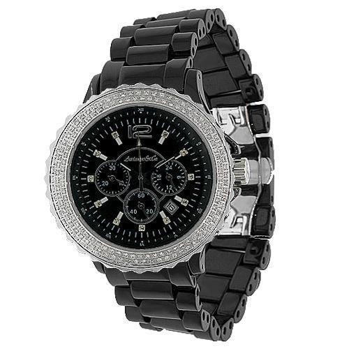 Avianne&Co Mens Ceramic Stainless Steel Black Chrono Diamond Watch 2.32 Ctw