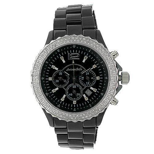 Avianne&Co Mens Ceramic Stainless Steel Black Chrono Diamond Watch 2.32 Ctw