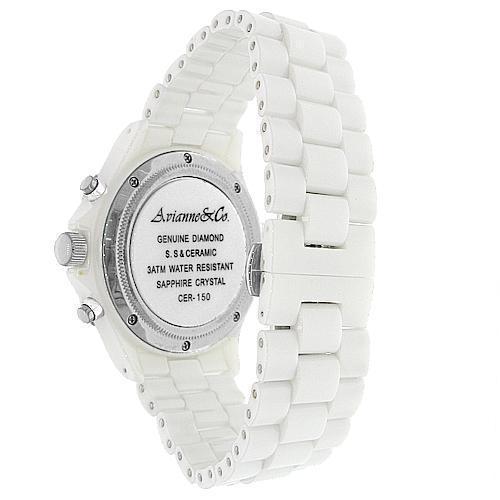 Avianne&Co Unisex Ceramic Stainless Steel White Chrono Diamond Watch 1.60 Ctw