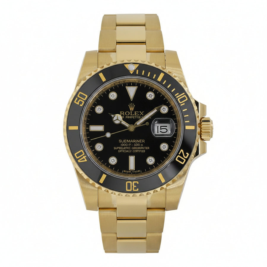 Rolex Submariner 40MM Date Black Dial 18K Yellow Gold Watch 116618LN