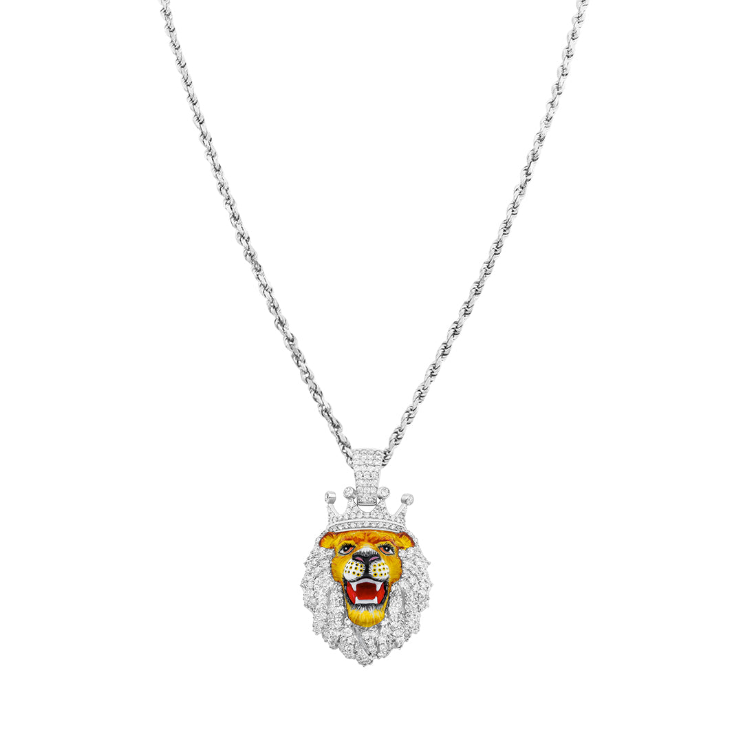 White Gold & Diamond Lion Face Pendant