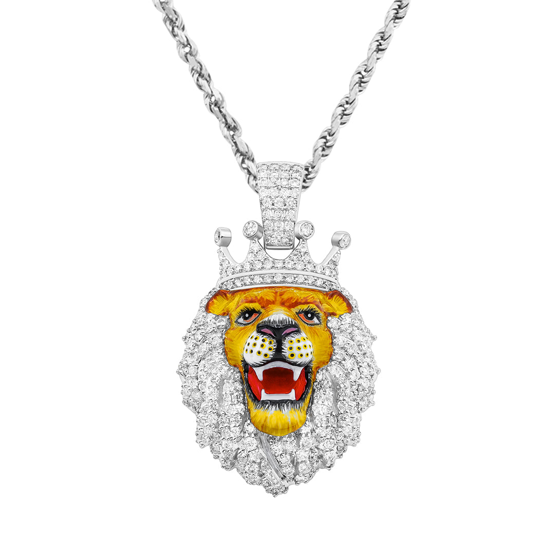 White Gold & Diamond Lion Face Pendant