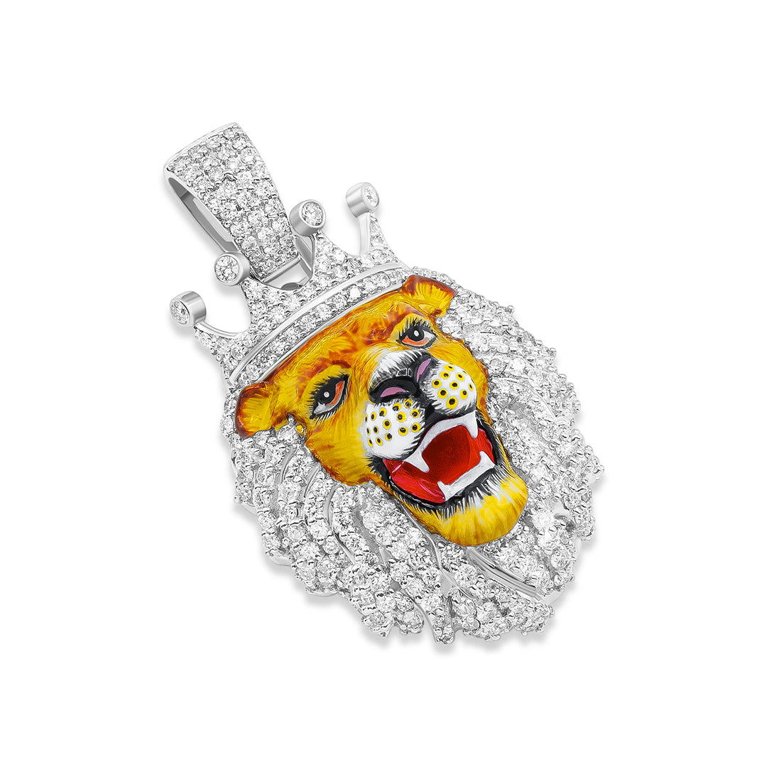 White Gold & Diamond Lion Face Pendant