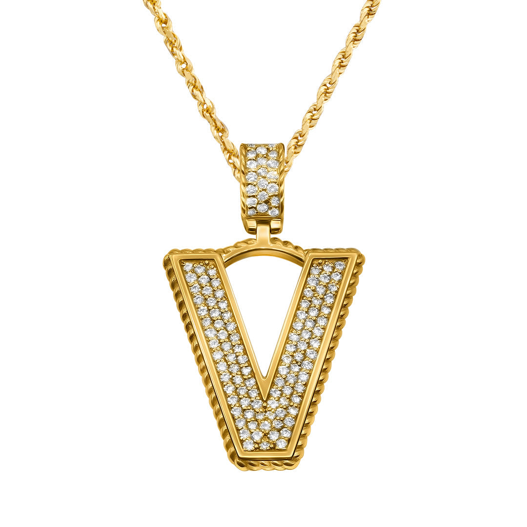 Yellow Gold & Diamond Letter "V" Pendant
