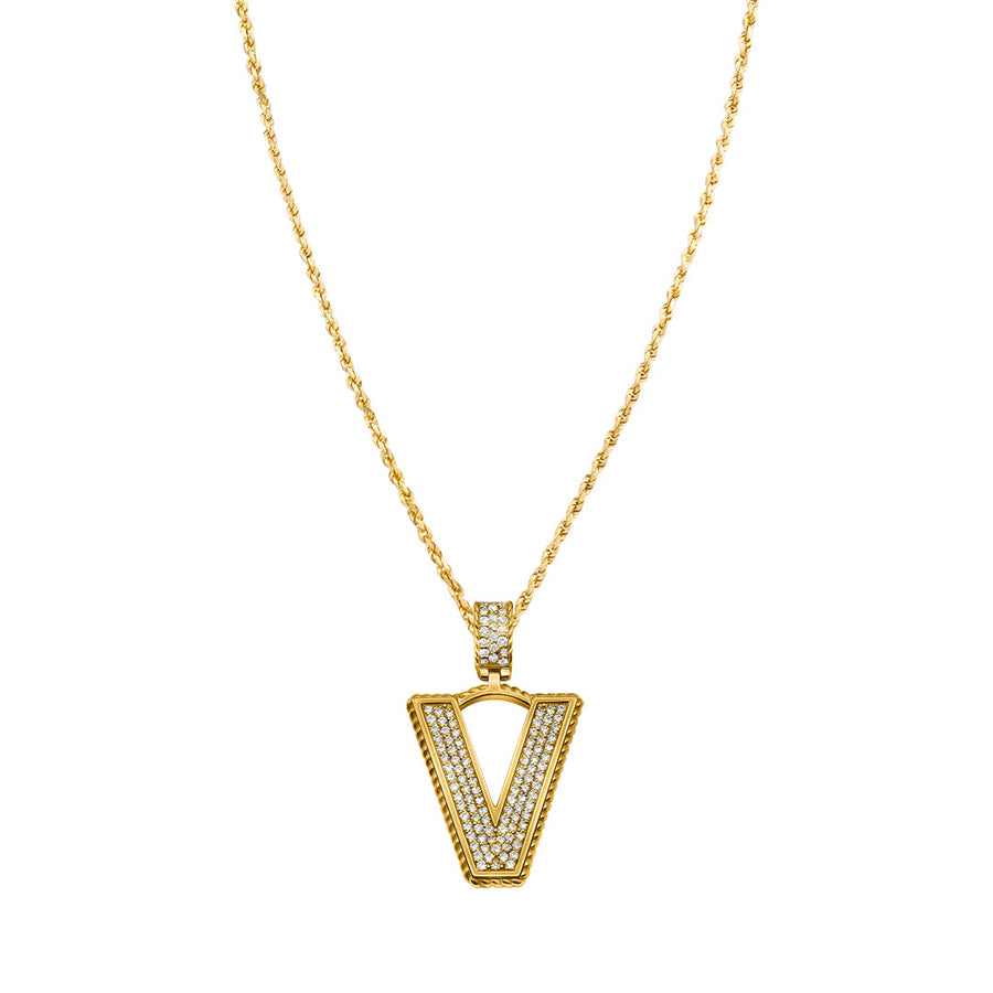Yellow Gold & Diamond Letter "V" Pendant