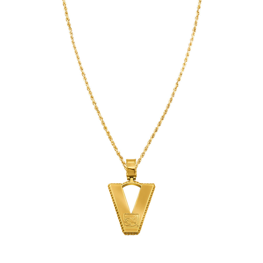 Yellow Gold & Diamond Letter "V" Pendant