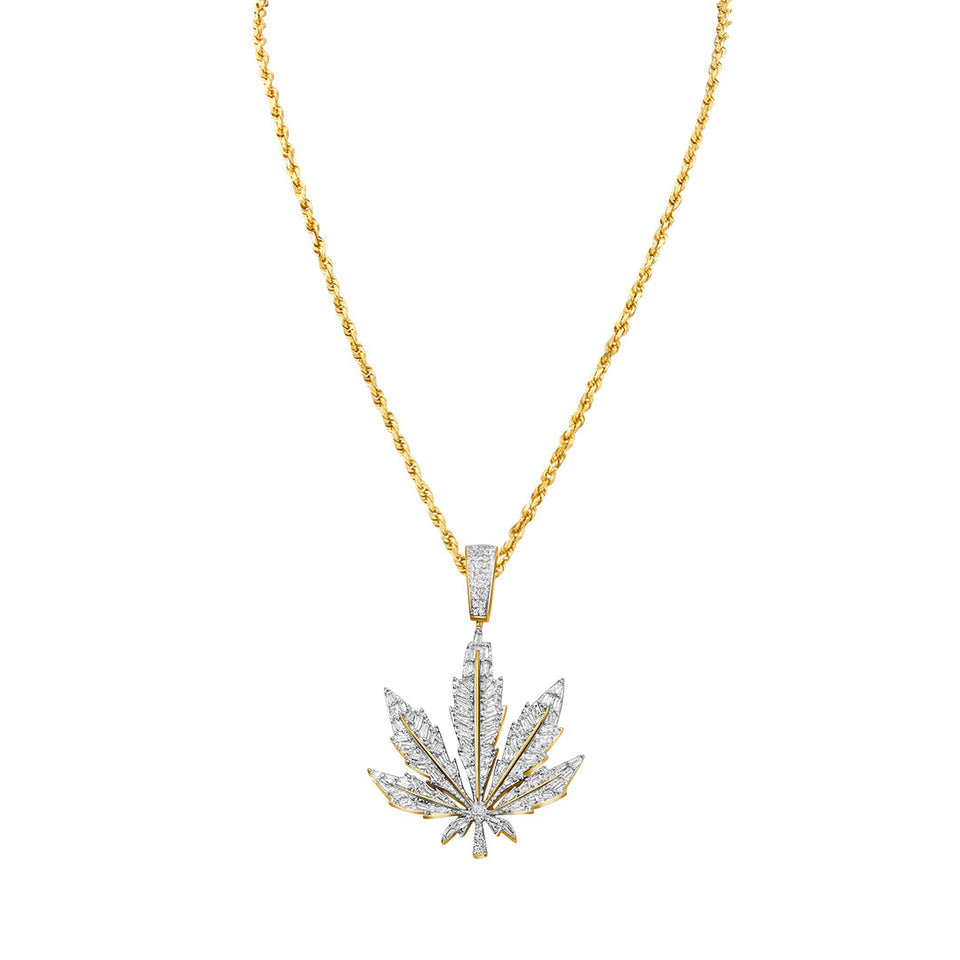 14K YG Weed Leaf Pendant 0.70ctw Avianne Jewelers